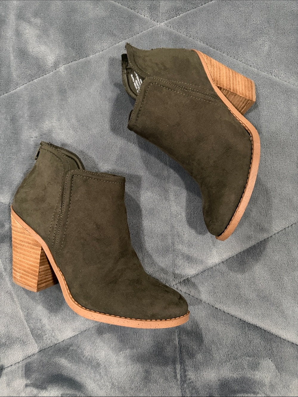 Joie Olive Green Suede Ankle Booties with Stacked Heel